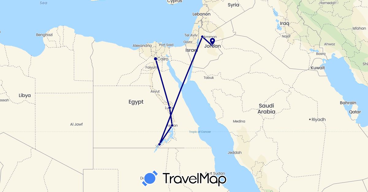 TravelMap itinerary: driving in Egypt, Jordan (Africa, Asia)